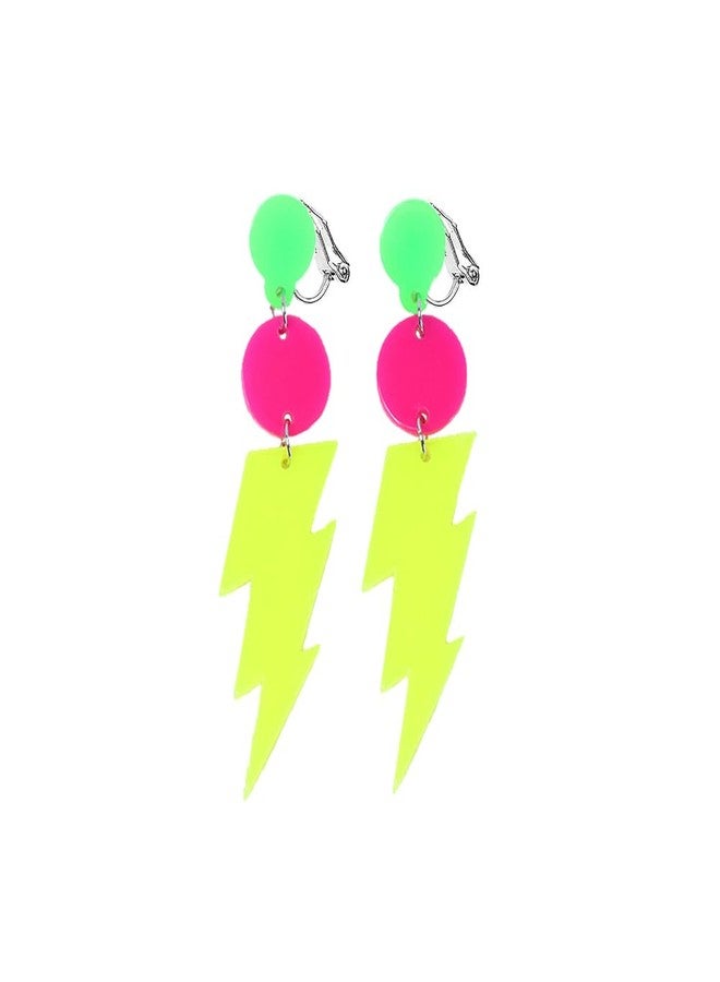 Modpide 80s Neon Clip on Earrings Non-Piercing for Women Colorful Lightning Acrylic Drop Earrings 80's Party Accessories (yellow) - Image 1